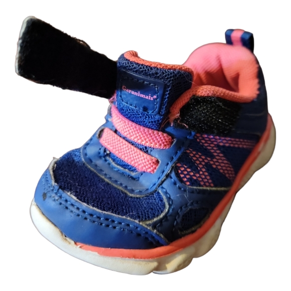 Baby Girl's Garanimals Sneakers Tennis Shoes Pink Blue Padded Sole Velcro Straps - Picture 9 of 9
